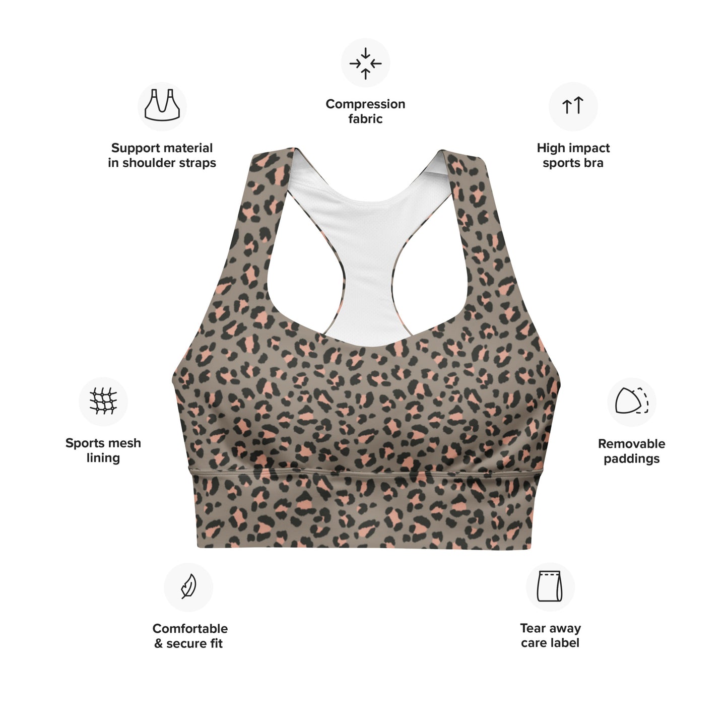 Grey Leopard Elite Longline Sports Bra