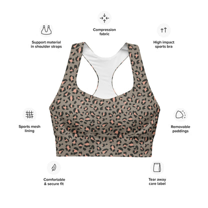 Grey Leopard Elite Longline Sports Bra