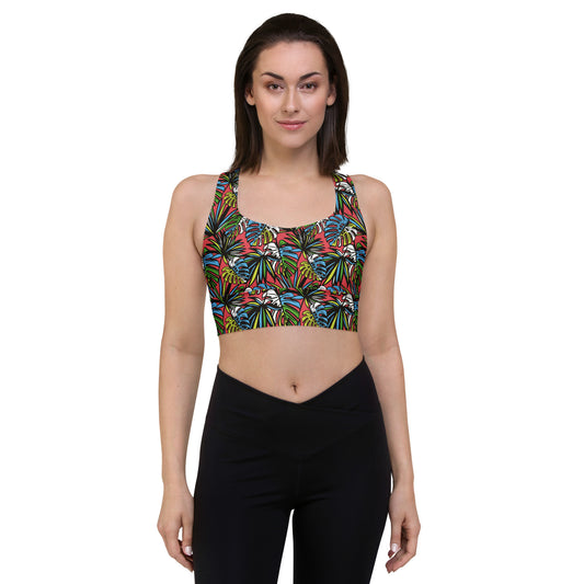 Multicolored Leafy Mix  Longline Sports Bra