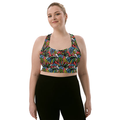 Multicolored Leafy Mix  Longline Sports Bra