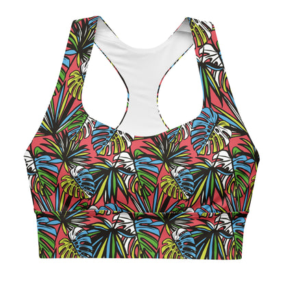 Multicolored Leafy Mix  Longline Sports Bra