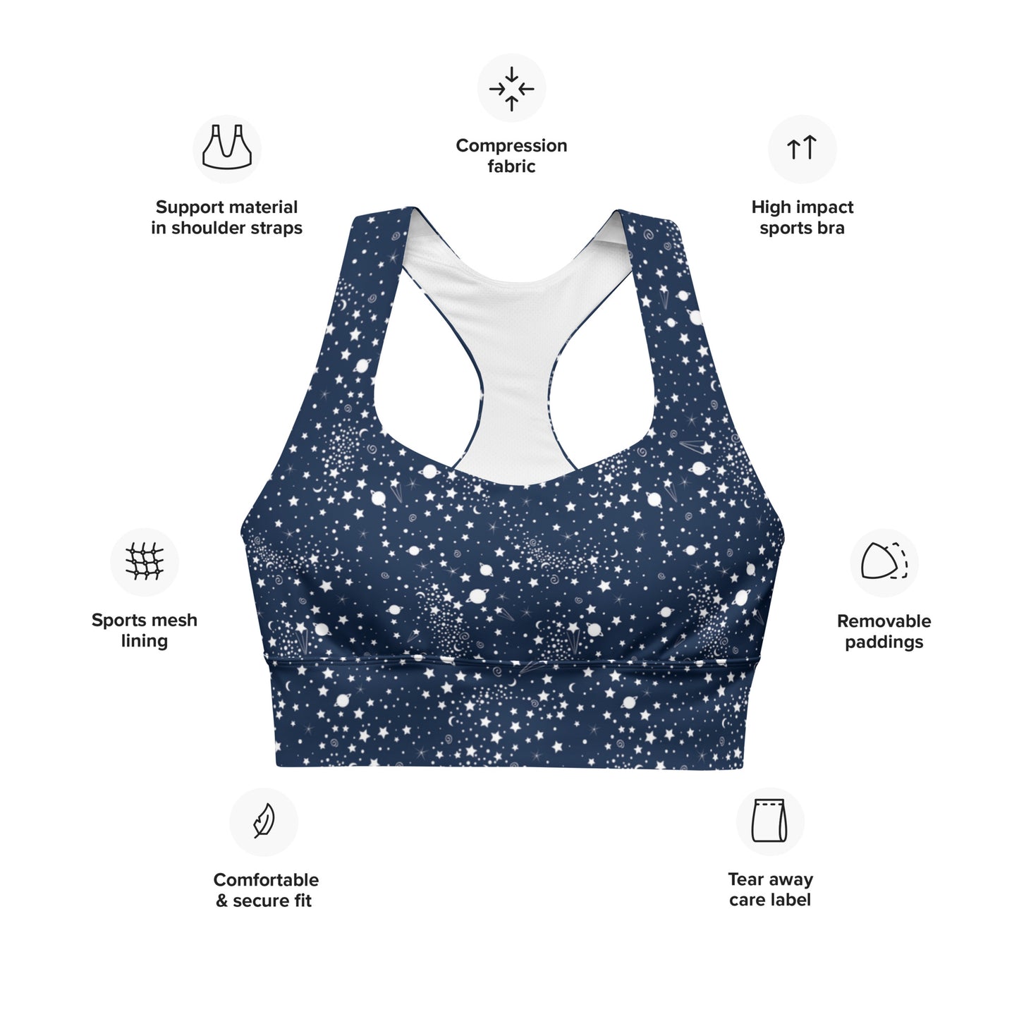 Starry Night Blue Longline Sports Bra