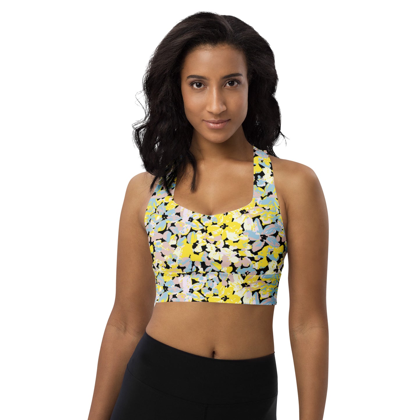 Scattered Floral Pattern Longline Sports Bra