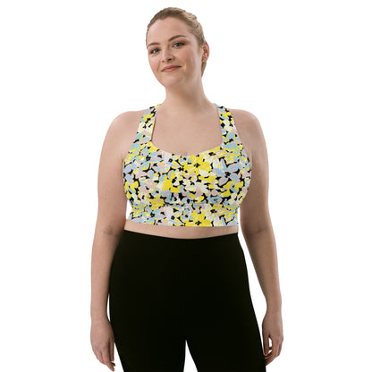 Scattered Floral Pattern Longline Sports Bra