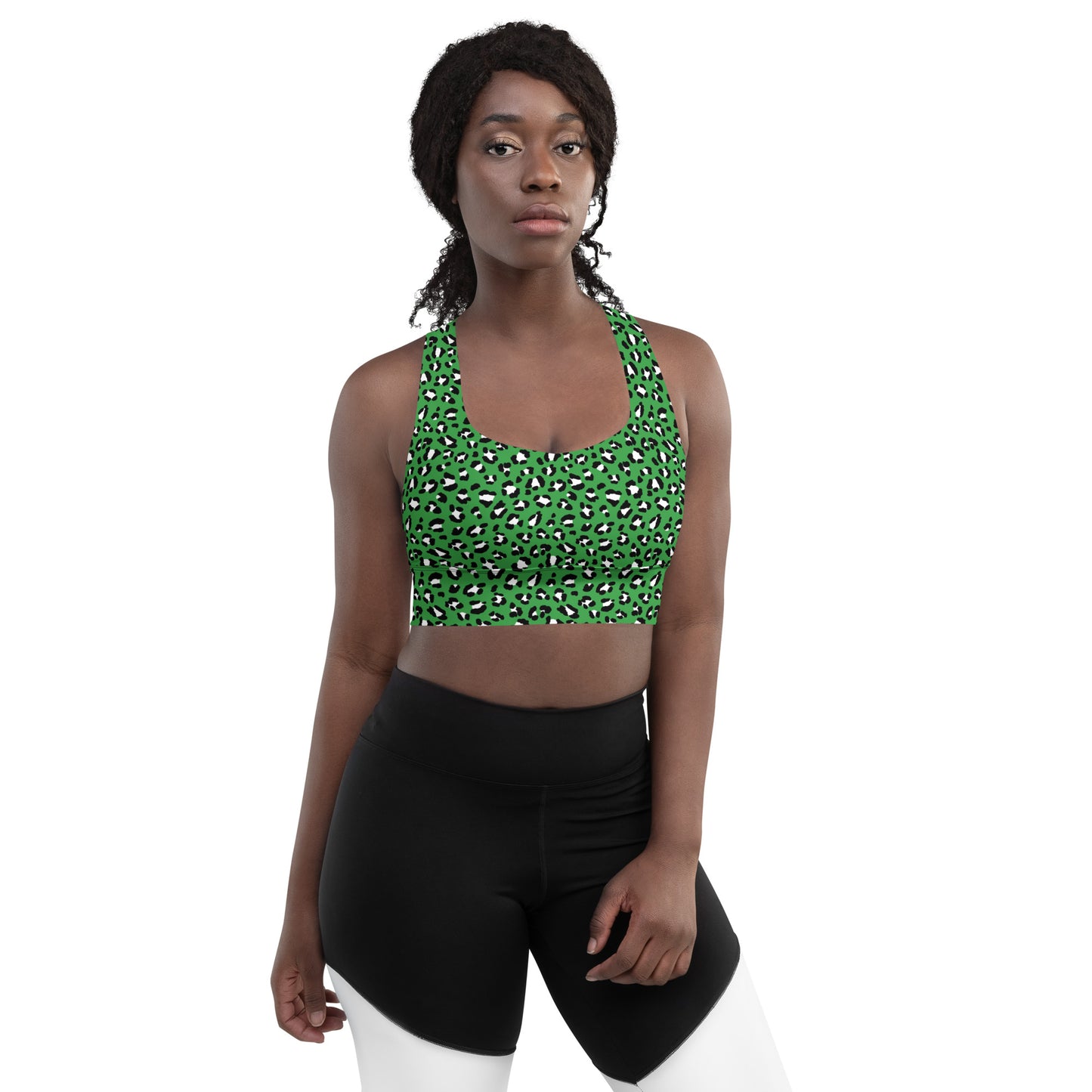 Green Leopard Longline Sports Bra