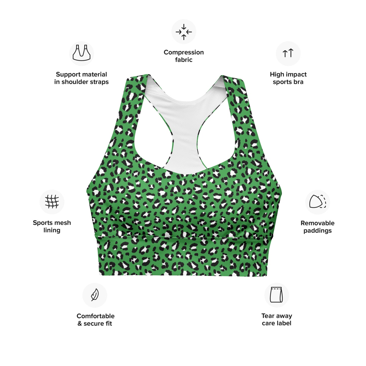 Green Leopard Longline Sports Bra