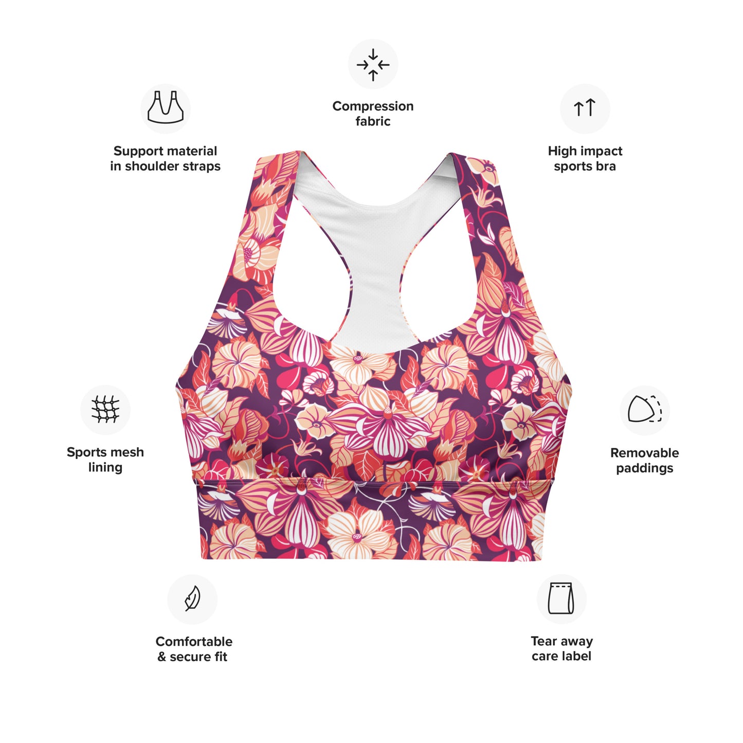 Mystic Petals Longline Sports Bra