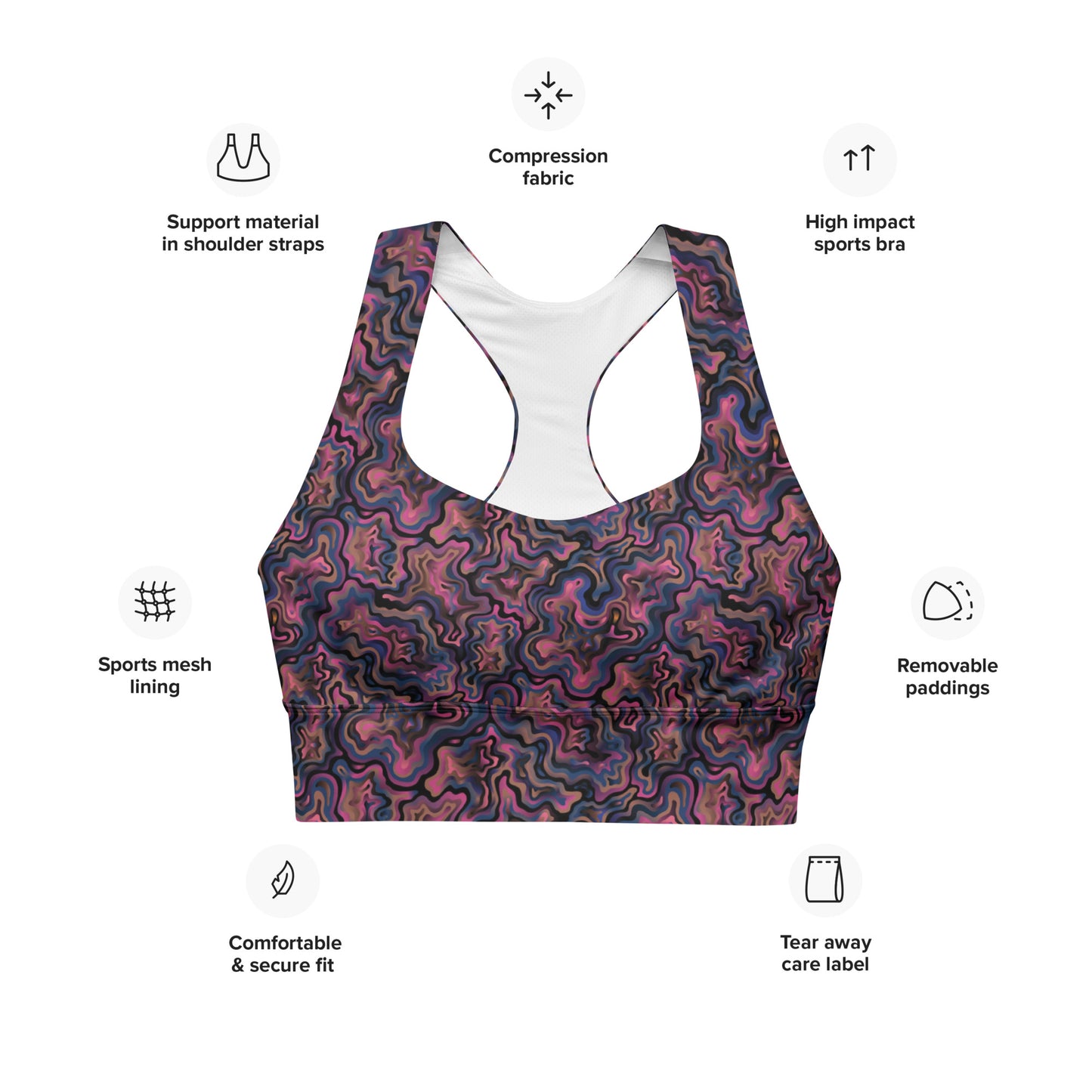 Marble Mirage Longline Sports Bra