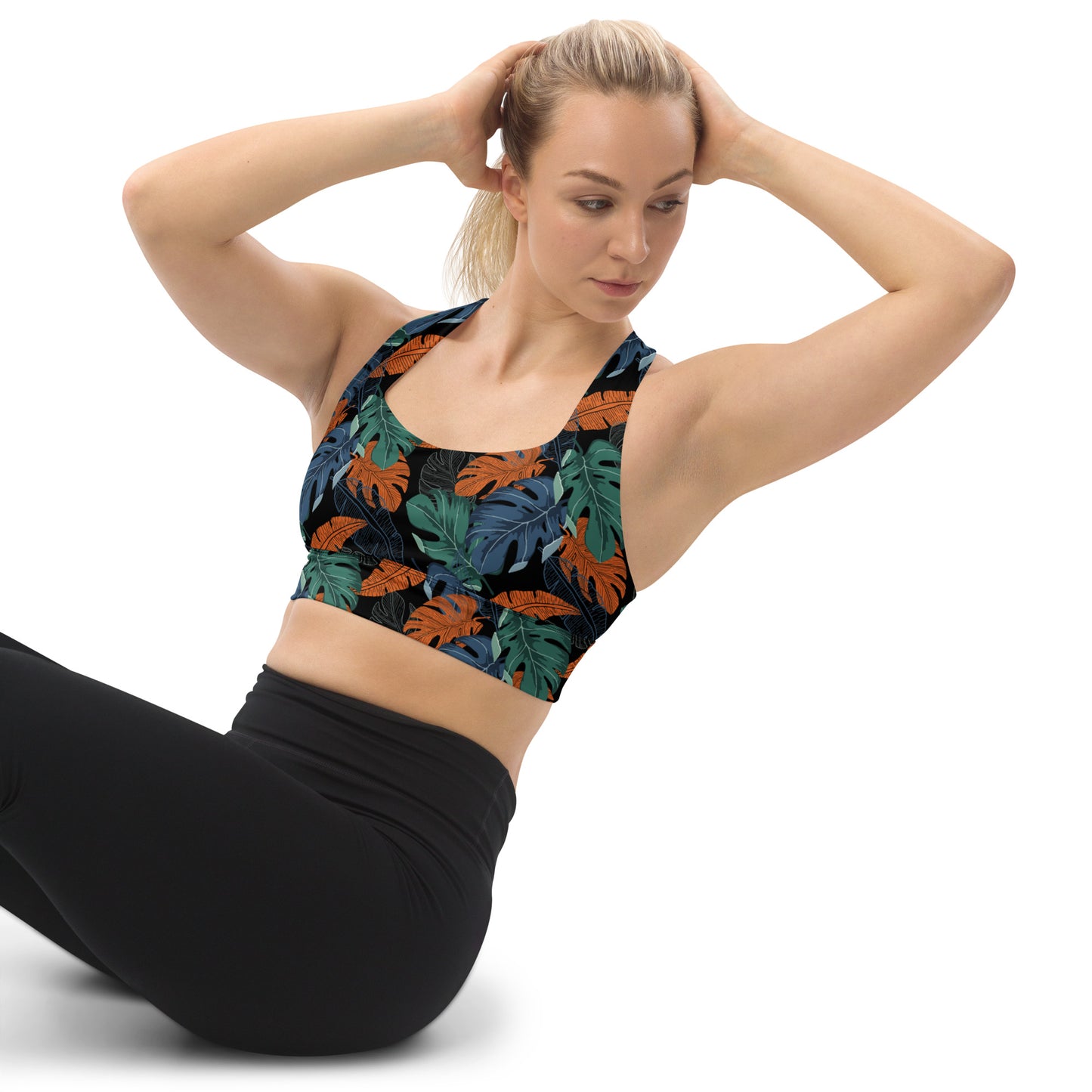 Multicolor Leaf Fusion Longline Sports Bra