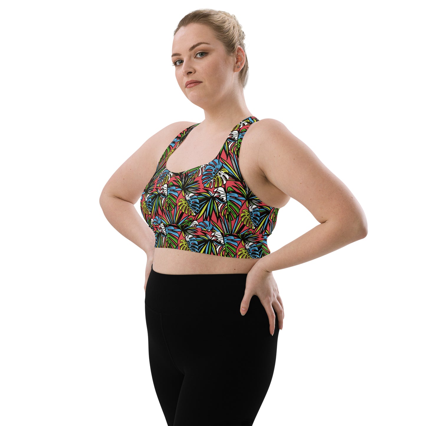 Multicolored Leafy Mix  Longline Sports Bra