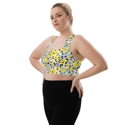 Scattered Floral Pattern Longline Sports Bra