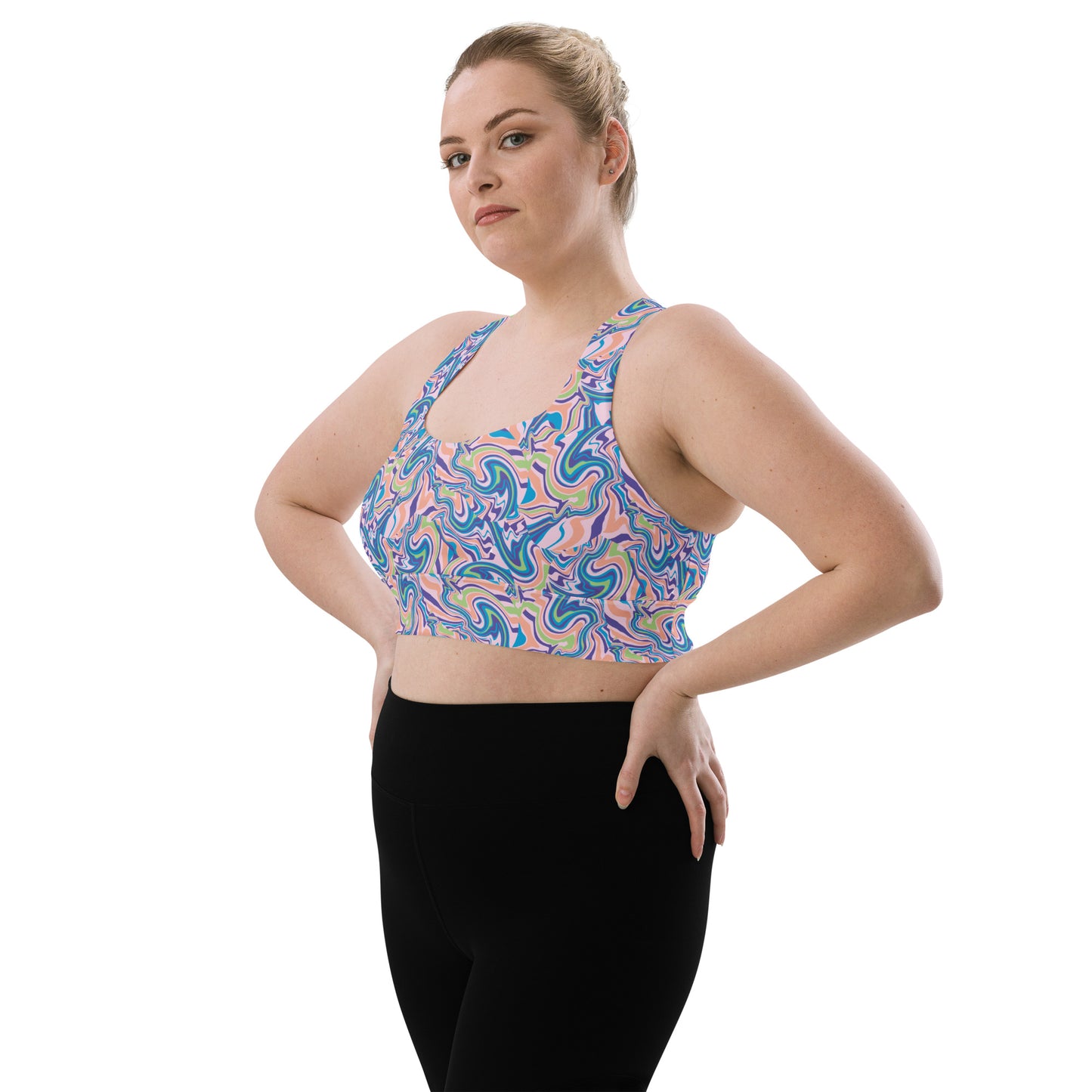 Marble Wave Longline Sports Bra