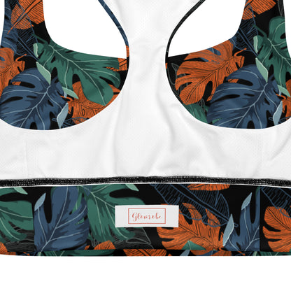 Multicolor Leaf Fusion Longline Sports Bra