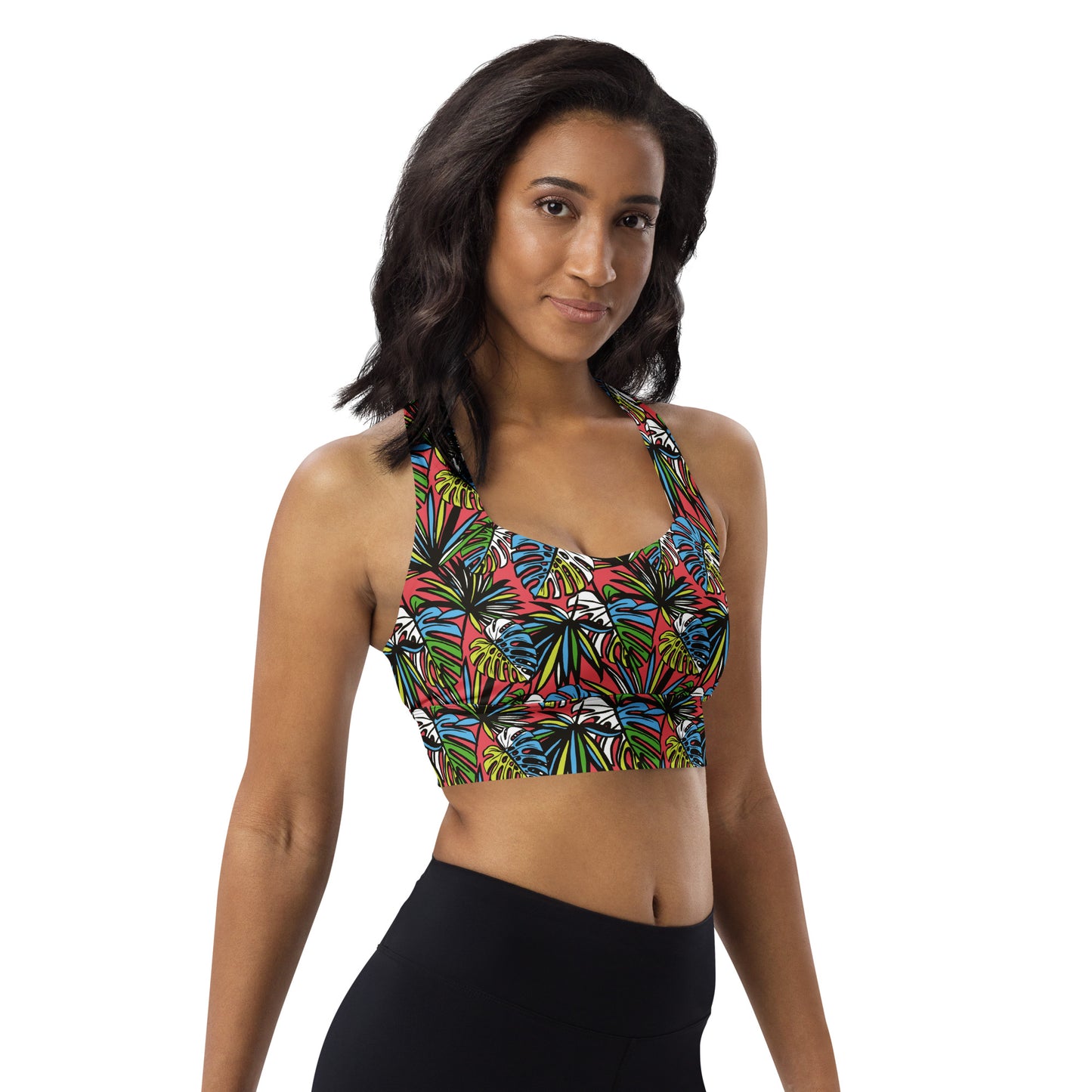 Multicolored Leafy Mix  Longline Sports Bra