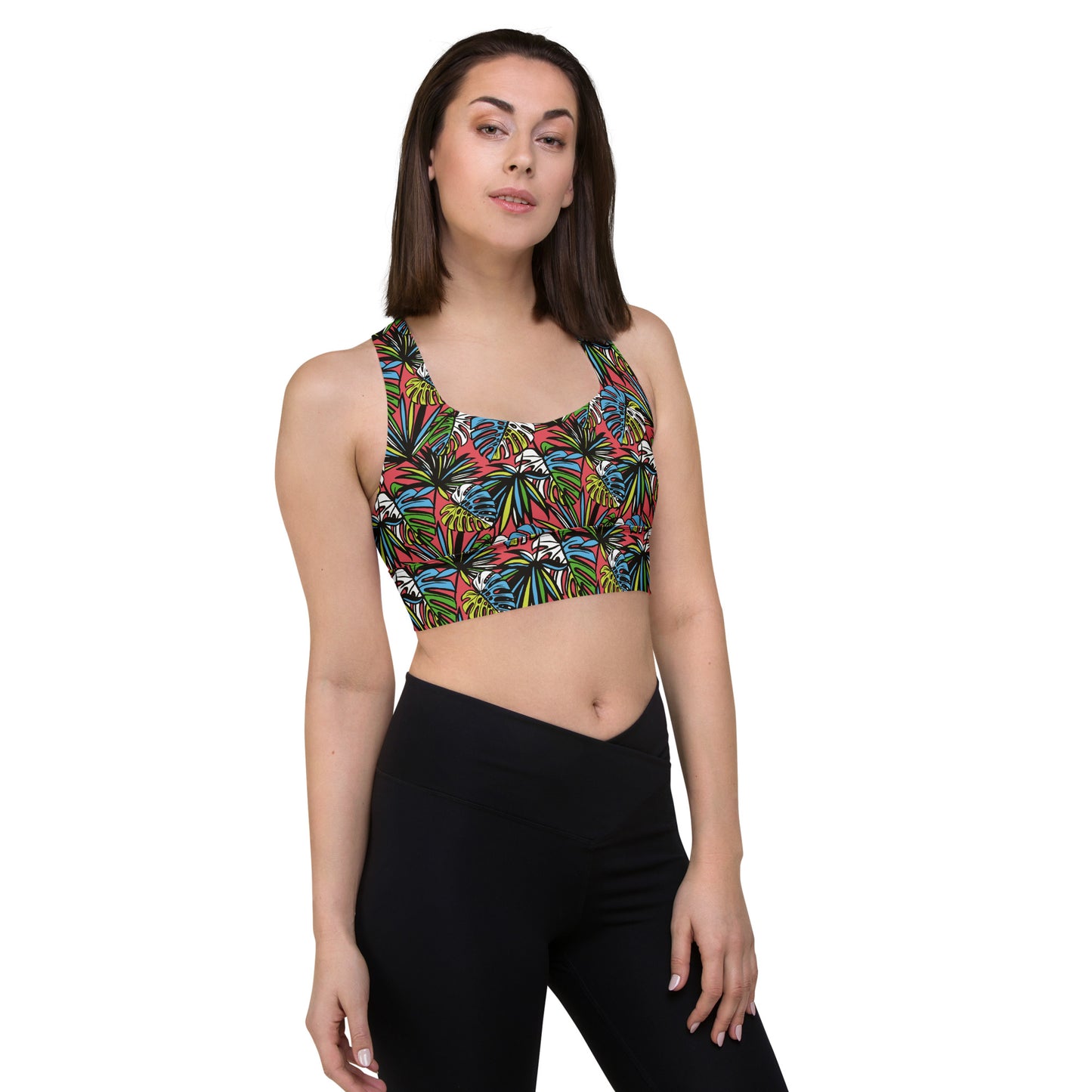 Multicolored Leafy Mix  Longline Sports Bra