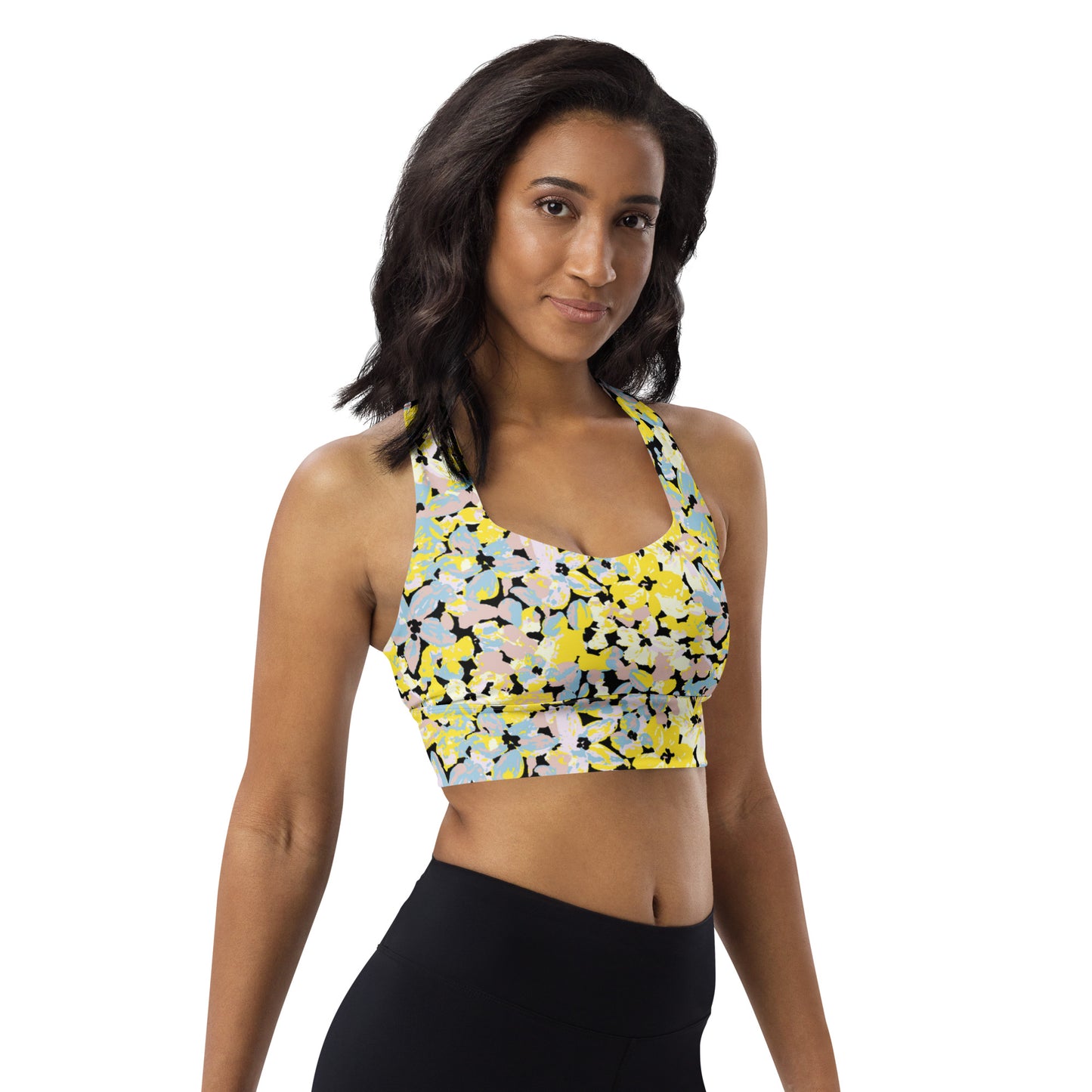 Scattered Floral Pattern Longline Sports Bra