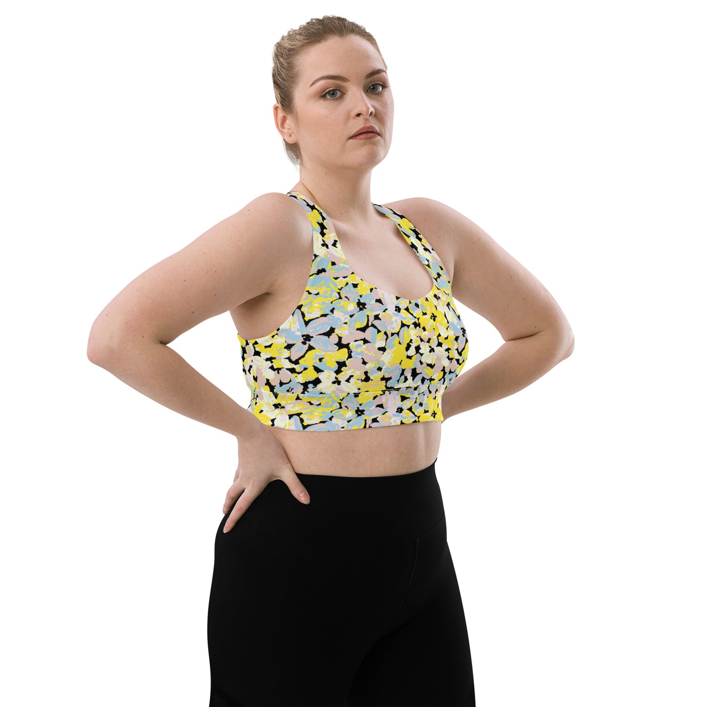 Scattered Floral Pattern Longline Sports Bra