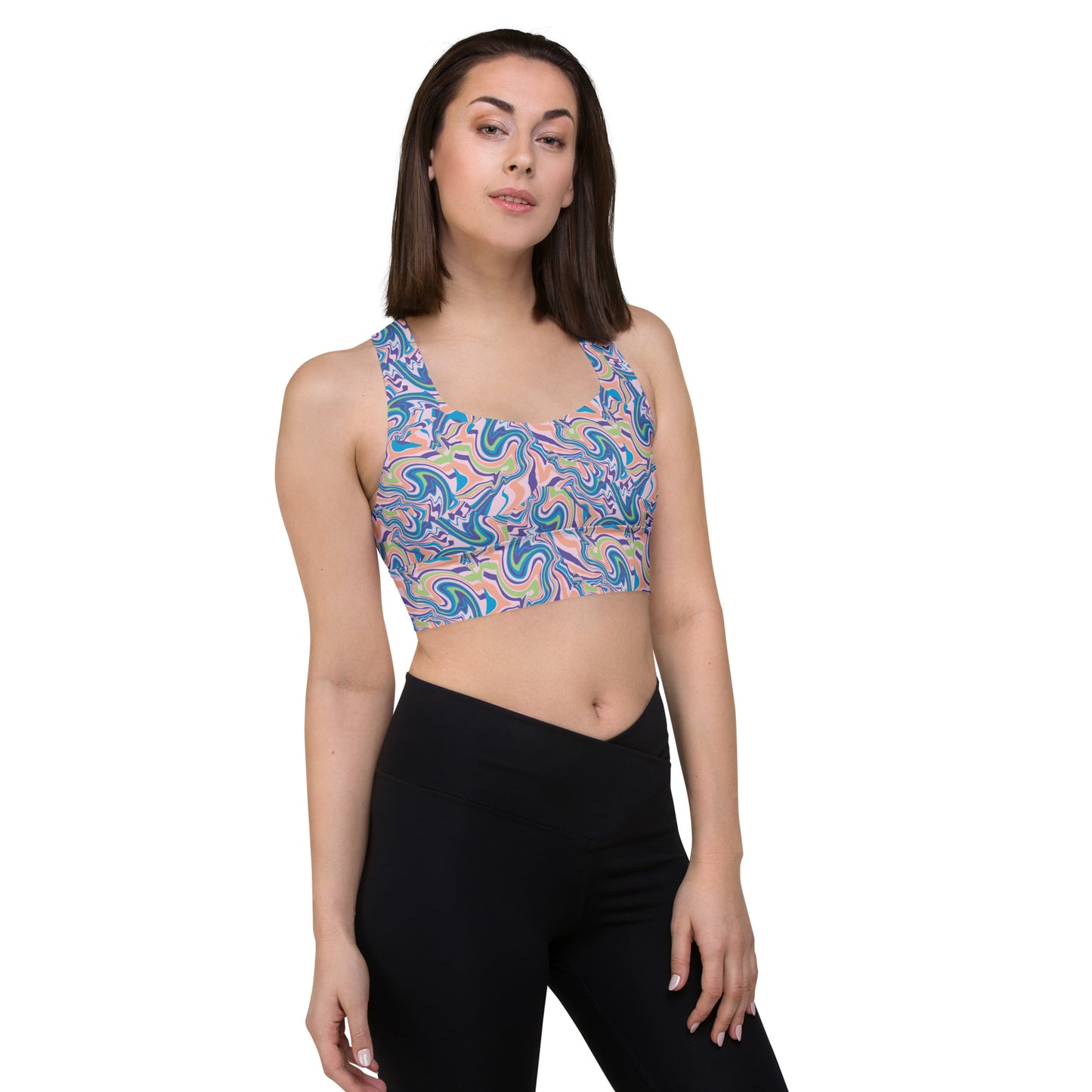 Marble Wave Longline Sports Bra