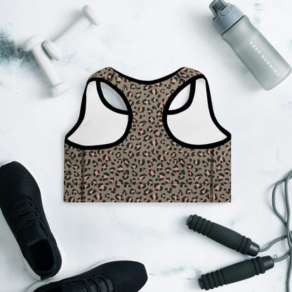 Grey Leopard Power Padded Sports Bra