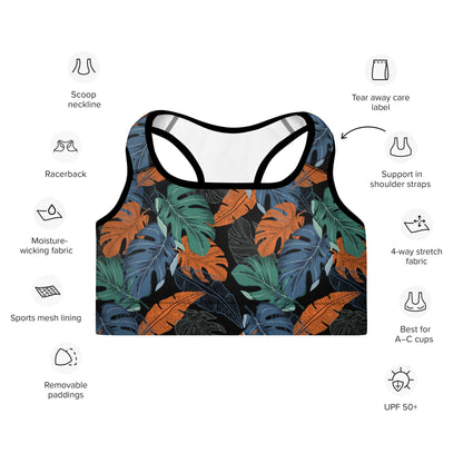 Multicolor Leaf Fusion Padded Sports Bra