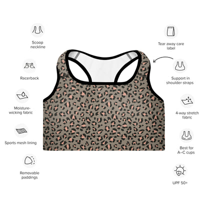 Grey Leopard Power Padded Sports Bra