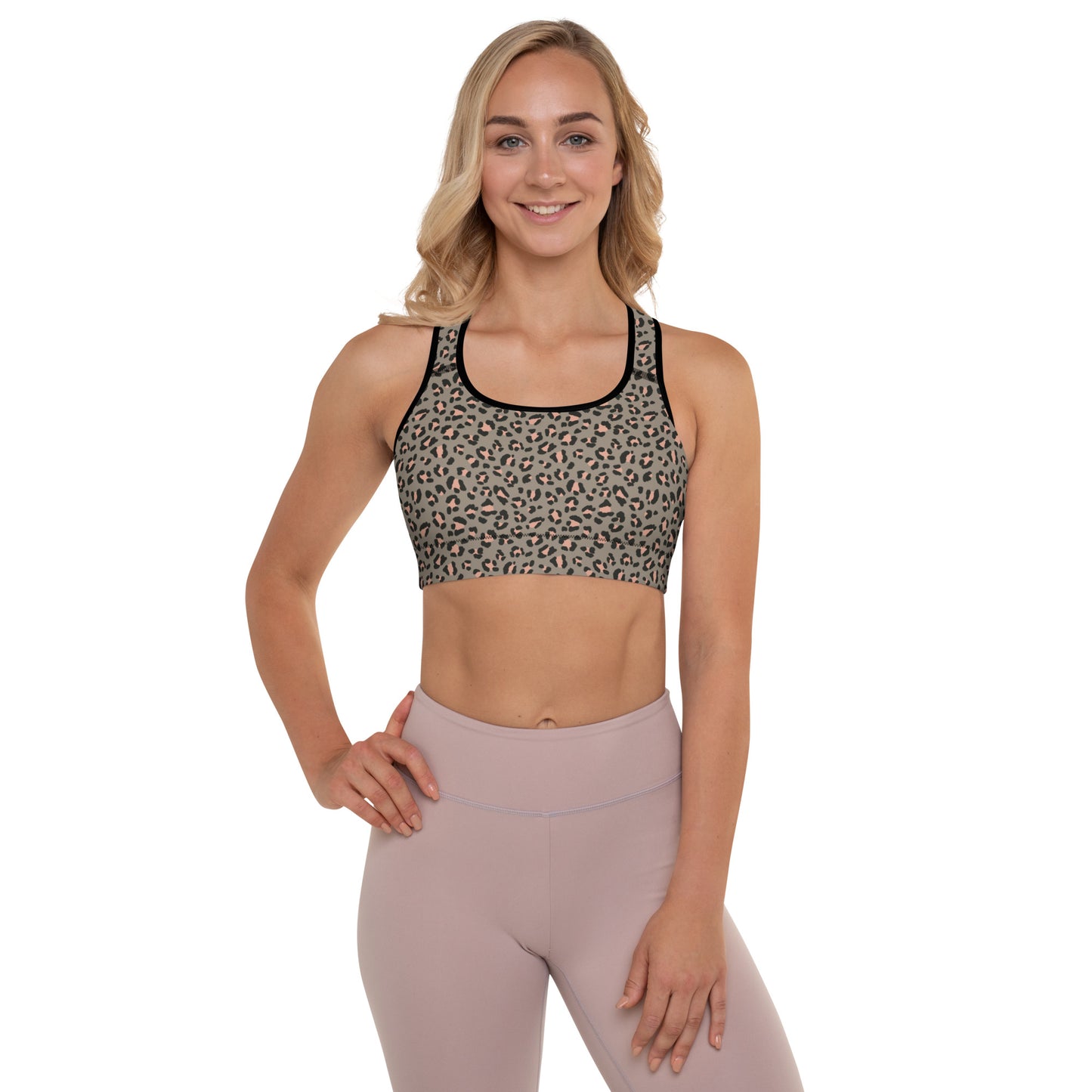 Grey Leopard Power Padded Sports Bra