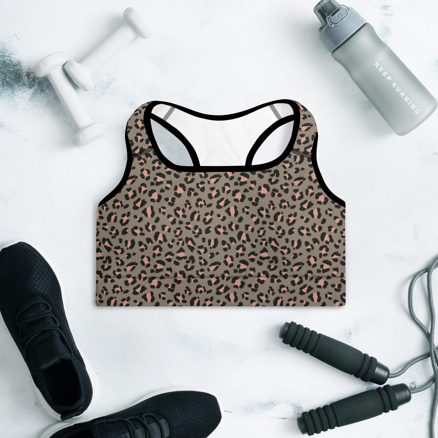 Grey Leopard Power Padded Sports Bra