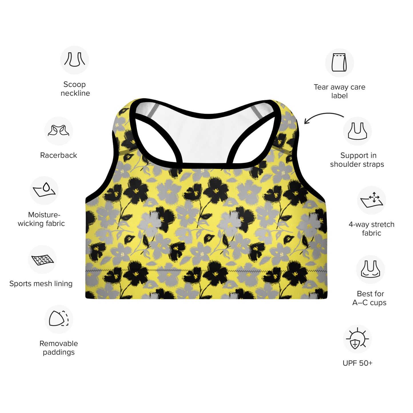 Golden Blossom Padded Sports Bra