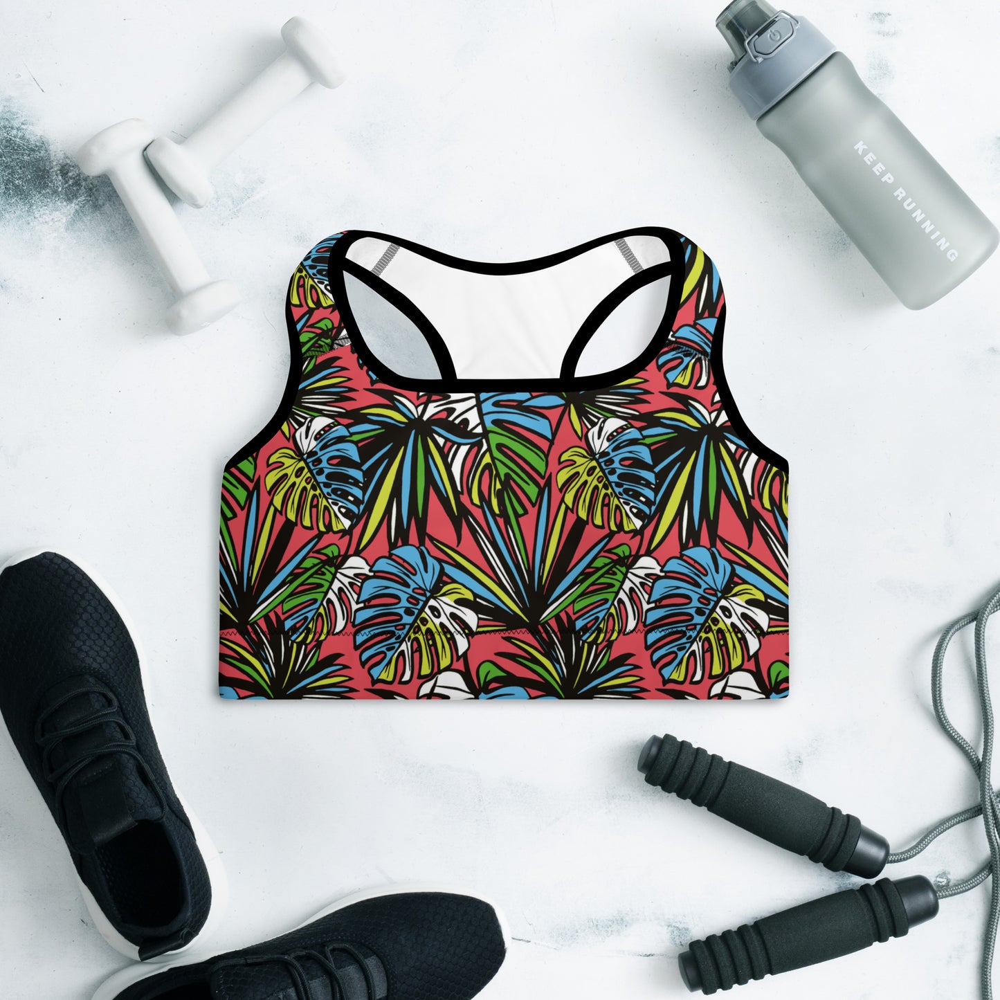 Multicolored Leafy Mix Padded Sports Bra