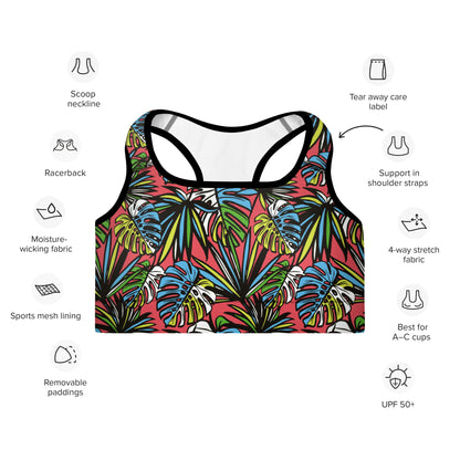 Multicolored Leafy Mix Padded Sports Bra