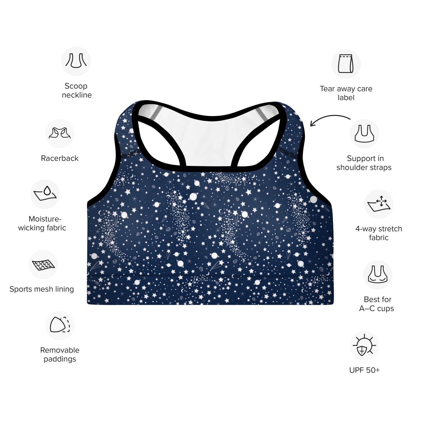 Starry Night Blue Padded Sports Bra