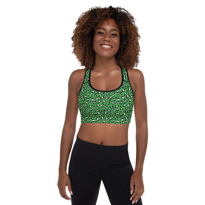 Green Leopard Padded Sports Bra