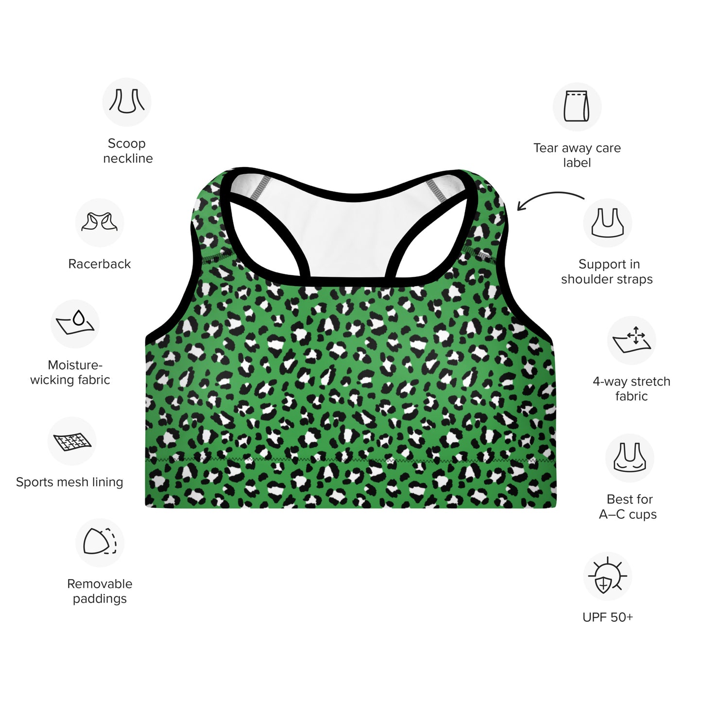 Green Leopard Padded Sports Bra