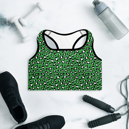 Green Leopard Padded Sports Bra