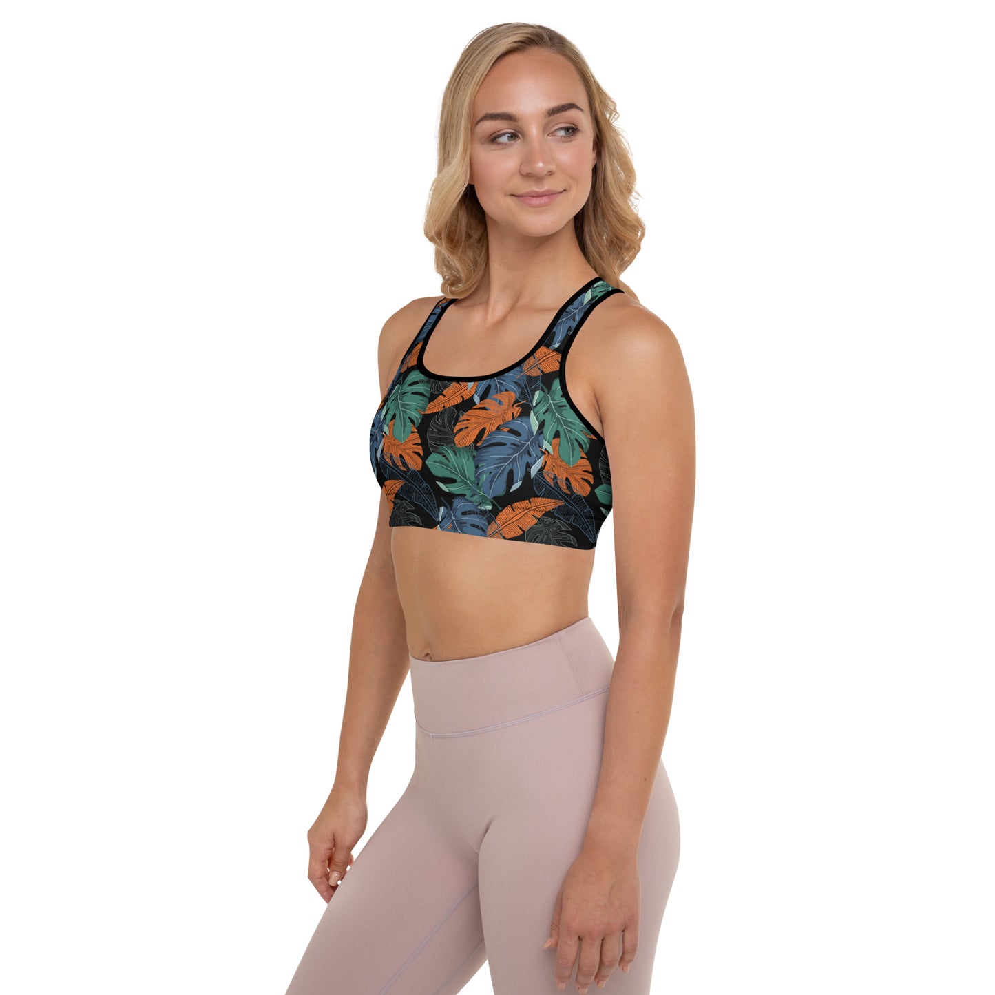 Multicolor Leaf Fusion Padded Sports Bra