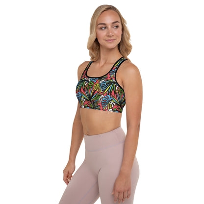 Multicolored Leafy Mix Padded Sports Bra