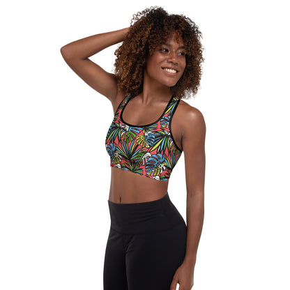 Multicolored Leafy Mix Padded Sports Bra