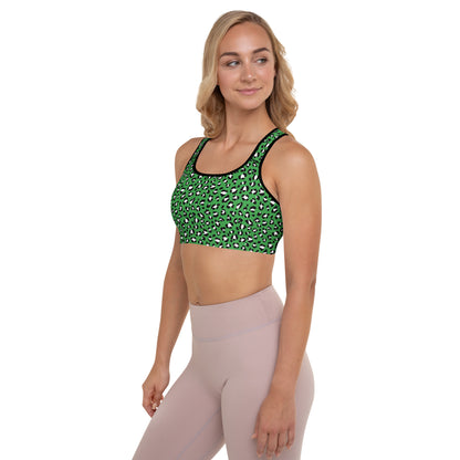 Green Leopard Padded Sports Bra