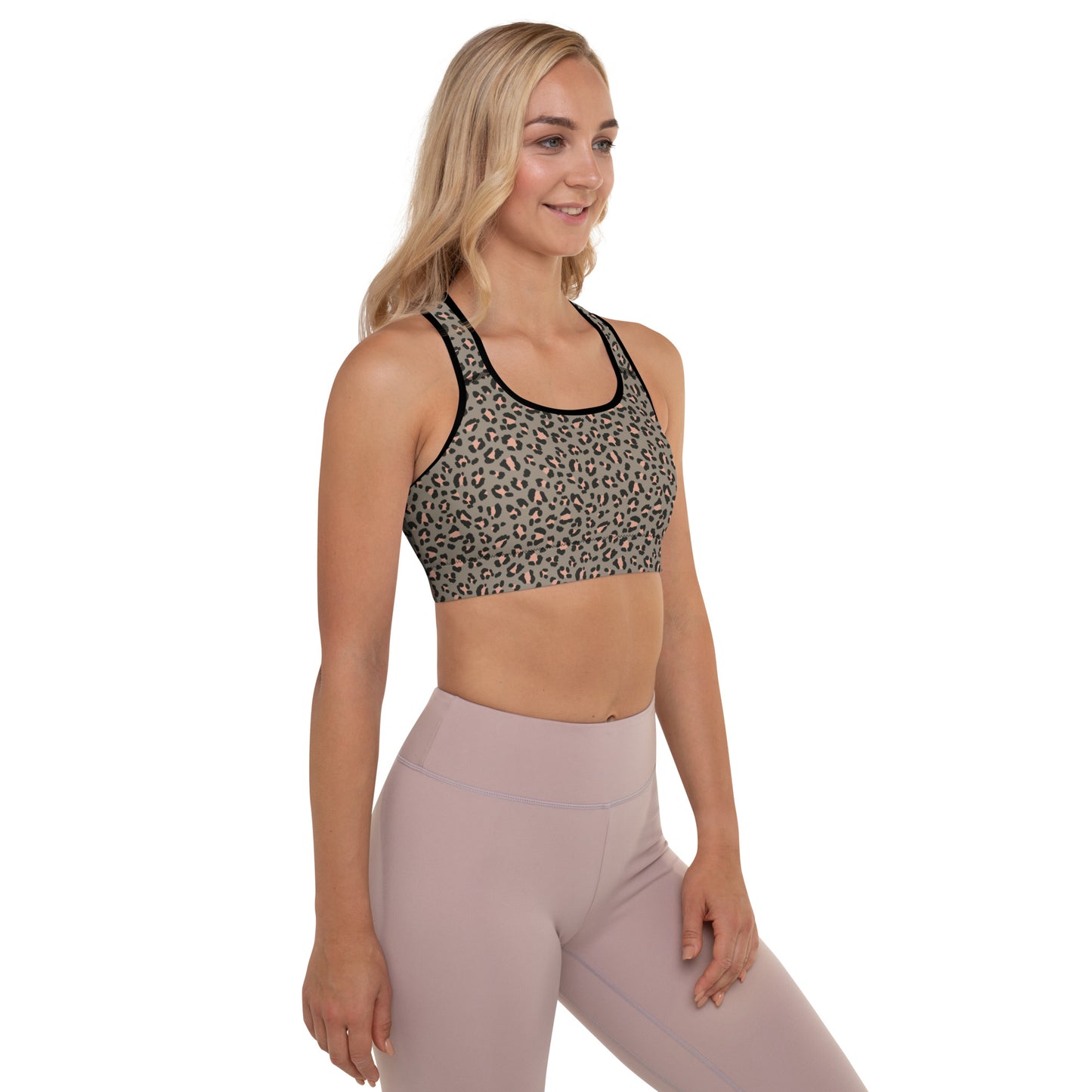 Grey Leopard Power Padded Sports Bra