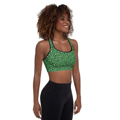 Green Leopard Padded Sports Bra