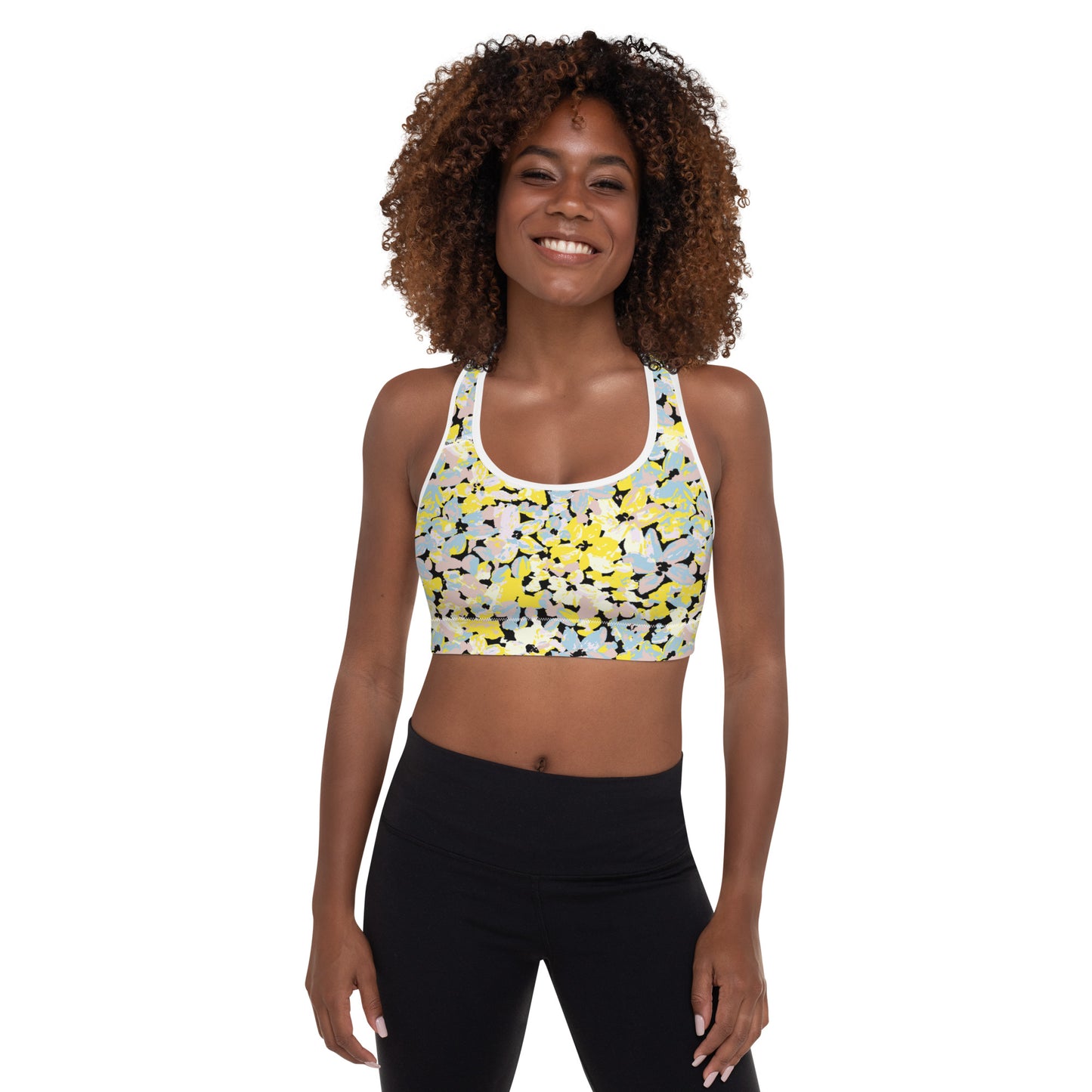 Scattered Floral Pattern Padded Sports Bra