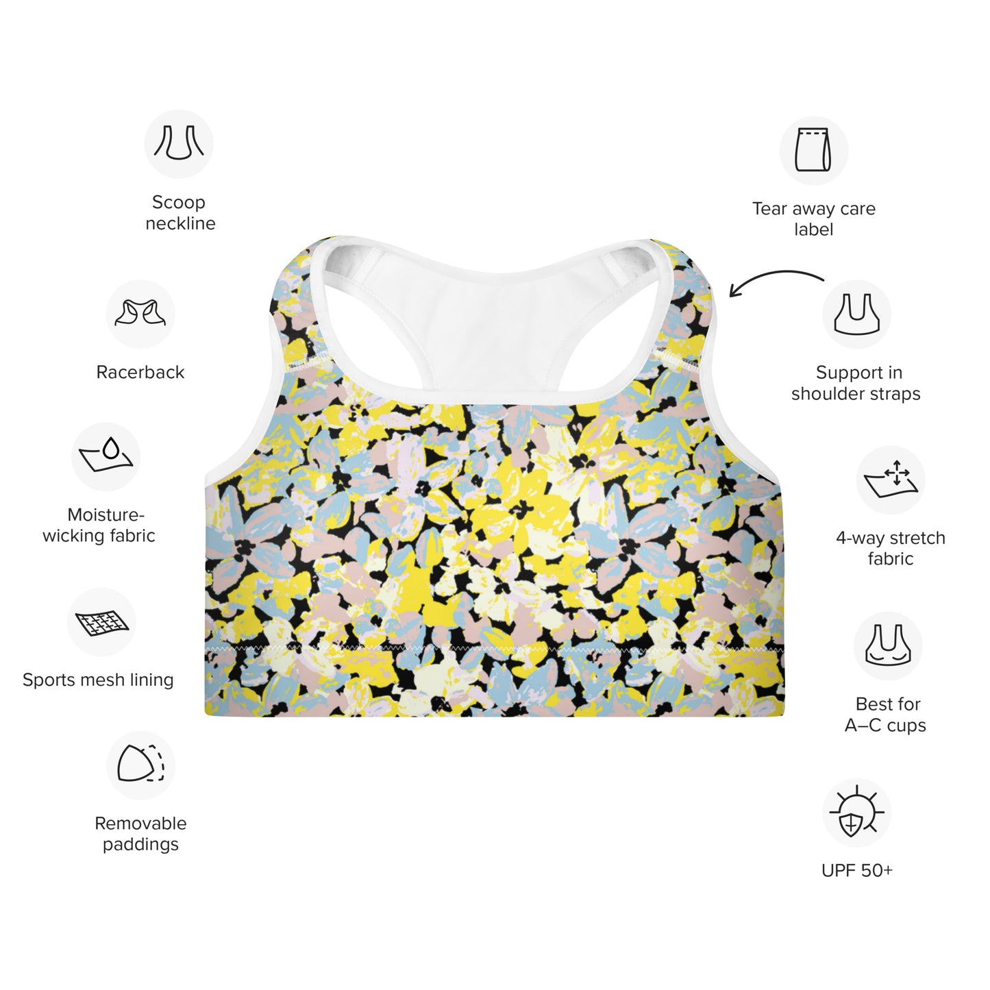 Scattered Floral Pattern Padded Sports Bra