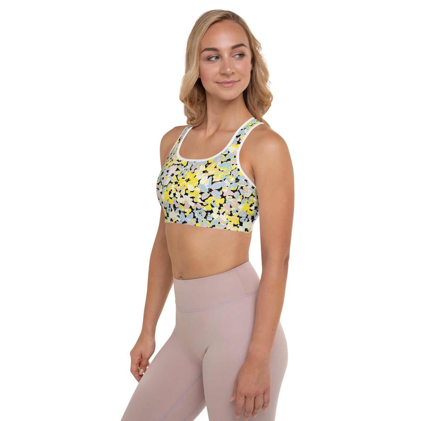 Scattered Floral Pattern Padded Sports Bra