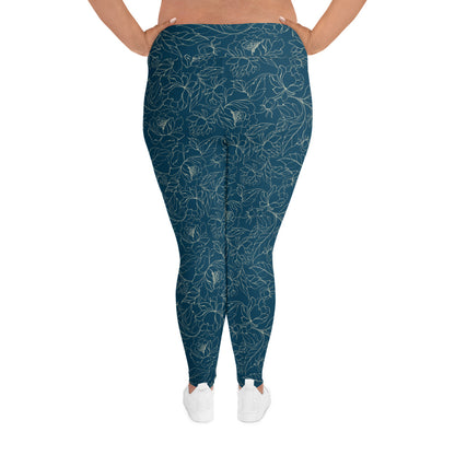 Turquoise Blossom Delight High-Waisted Plus Size Leggings