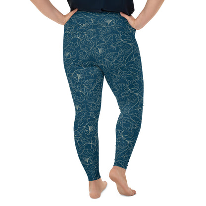 Turquoise Blossom Delight High-Waisted Plus Size Leggings