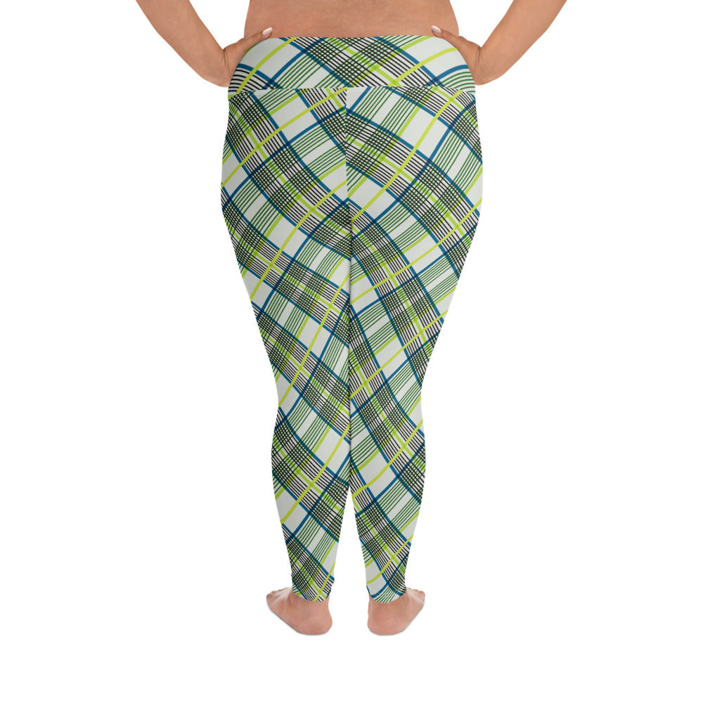 Urban Grid Checkered High-Waisted Plus Size Leggings