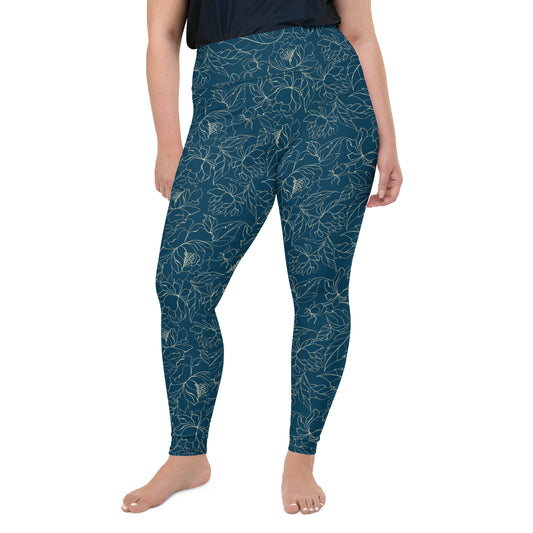 Turquoise Blossom Delight High-Waisted Plus Size Leggings