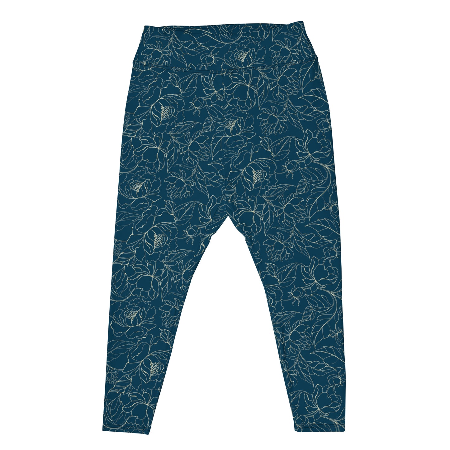 Turquoise Blossom Delight High-Waisted Plus Size Leggings