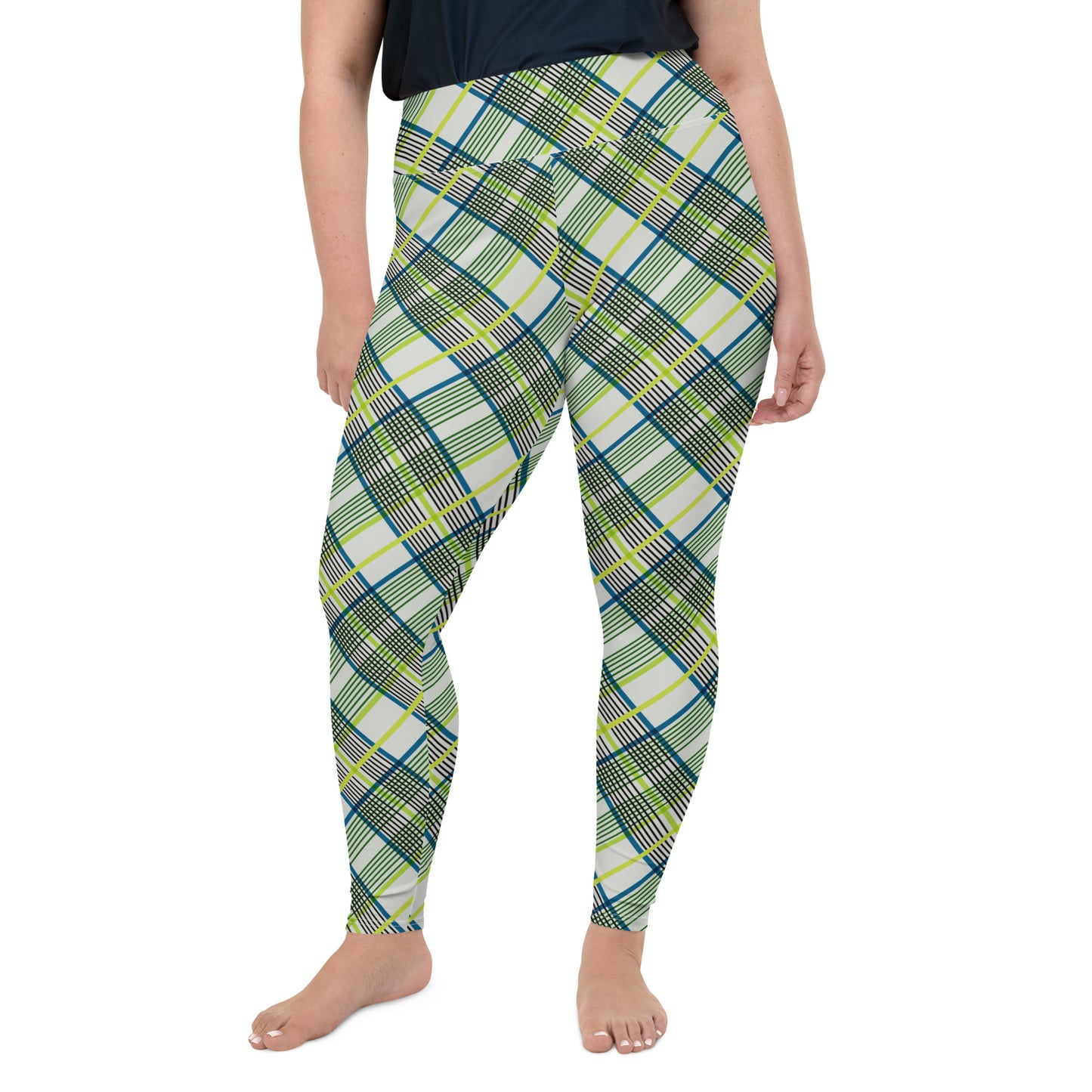 Urban Grid Checkered High-Waisted Plus Size Leggings