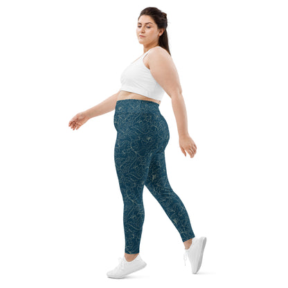 Turquoise Blossom Delight High-Waisted Plus Size Leggings